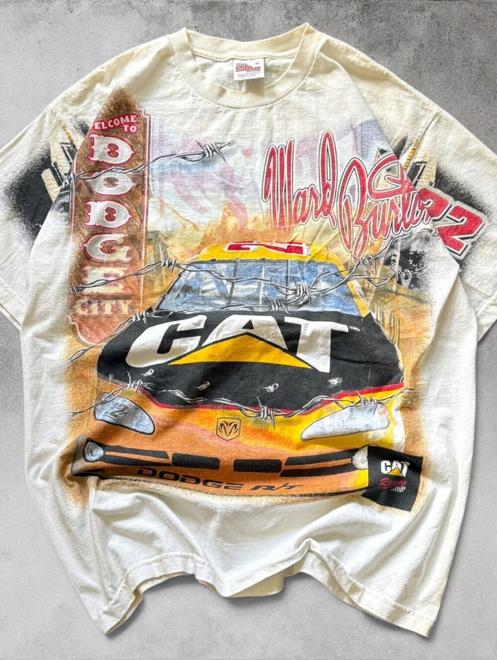 Vintage NASCAR Ward Burton #22 Dodge City All Over Print AOP Shirt Size Mens XL